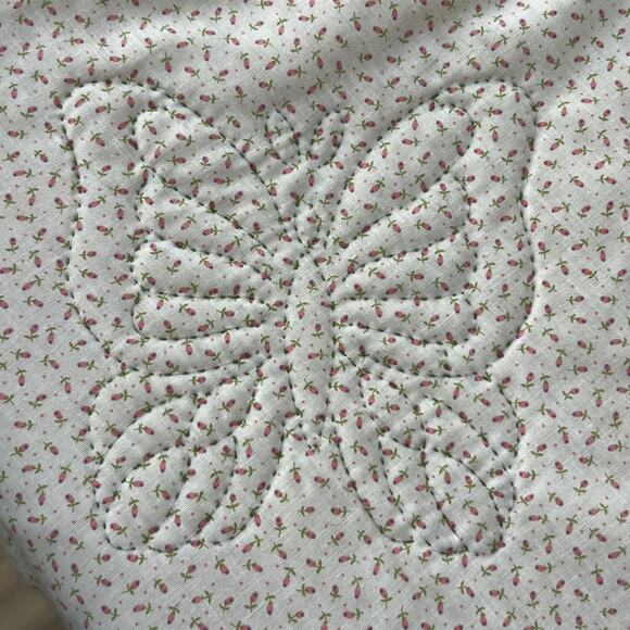 Vintage Quilted Bedspread Cotton Kids Butterfly Reversible Hand Stitched - Picture 5 of 12